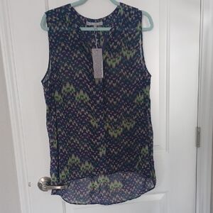 Sleeveless Printed Blouse in Purple and Green